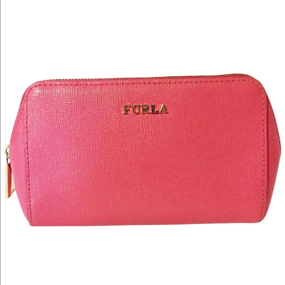 Furla pink saffiano leather zip pouch wallet